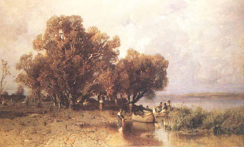 Meszoly, Geza Fishermens Hut at the Lake Balaton oil painting image